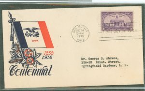 US 838 1938 3c Iowa centennial on an addressed first day cover with a Staehle cachet.