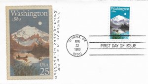 1989 FDC, #2404, 25c Washington Statehood, neat cachet