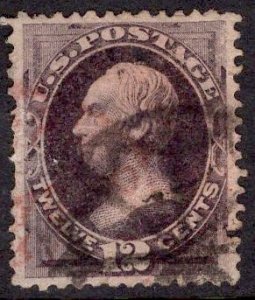 US Stamp #162 12c Dull Violet Clay USED SCV $135. Read Description.