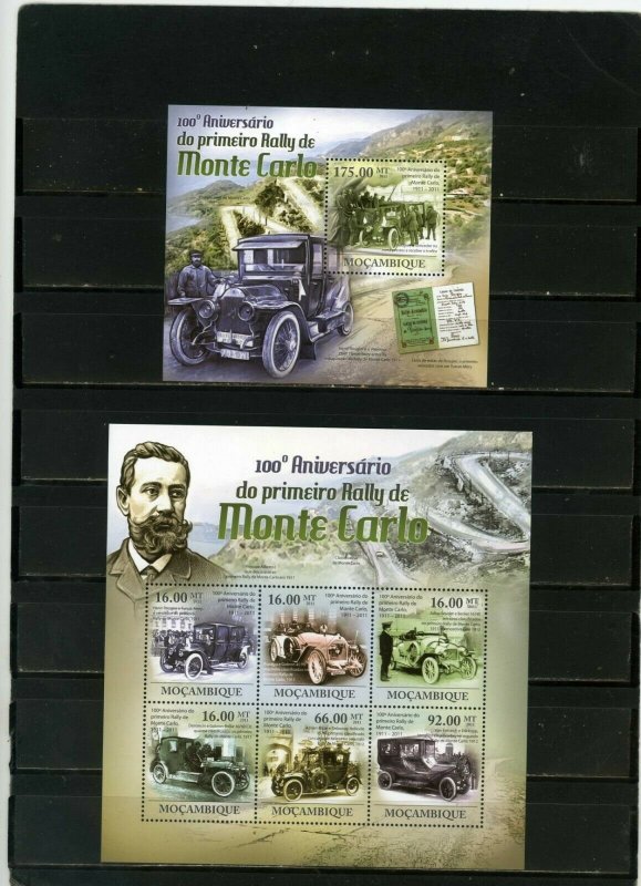 MOZAMBIQUE 2011 RALLY MONTE CARLO CARS SHEET OF 6 STAMPS & S/S MNH 