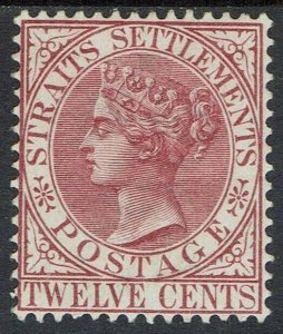 STRAITS SETTLEMENTS 1892 QV 12C WMK CROWN CA