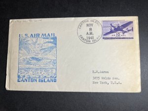 1941 USA Airmail First Flight Cover FAM 19 Canton Island to Suva Fiji NYC