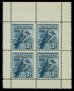 Australia #95a Mint nh fine to very fine  pane of 4 Cat$260 1928, 3d Kookabur...