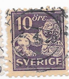 Sweden #128 10o violet Heraldic Lion  (U) CV $0.85