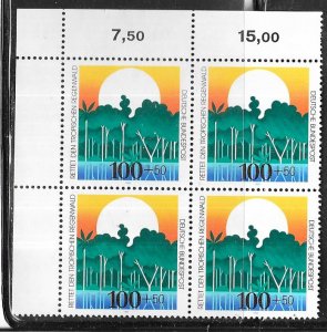 Germany #B733  100pf+50pf Rainforest plate # blk of 4 (MNH)  CV$7.00