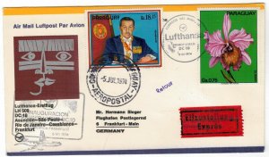 Paraguay 1974 Cover Stamps First Flight Asuncion Frankfurt Germany Lufthansa