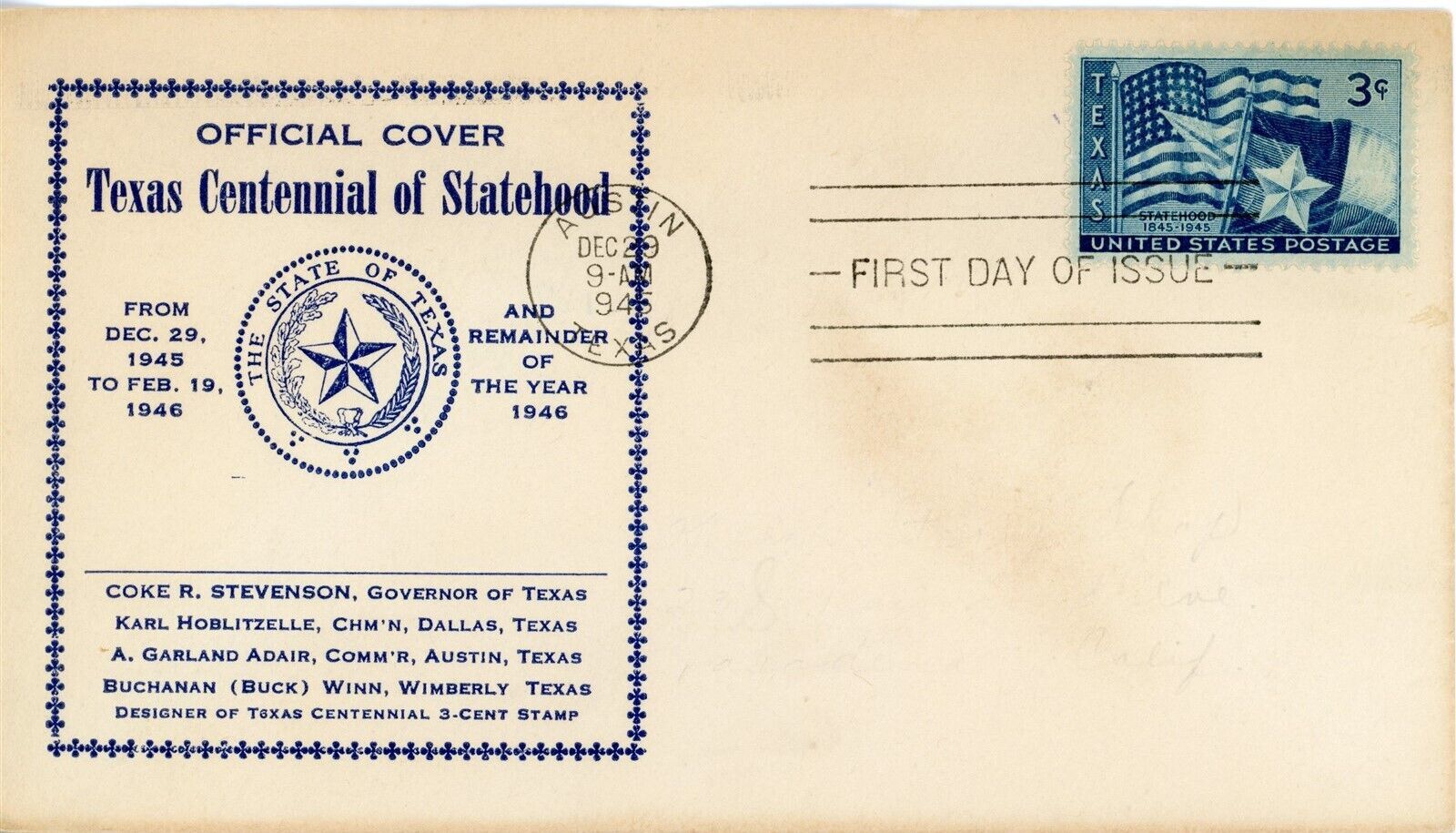 US Stamp #938 Texas Statehood 3c - FDC- Austin TX - CV $10.00 | United ...