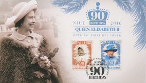 Royalty Stamps Niue 2016 FDC Queen Elizabeth II 90th Birthday 2v Set