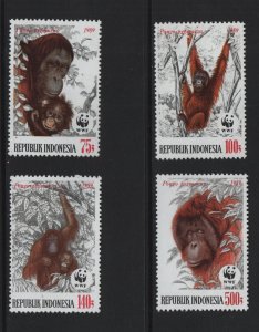 Indonesia  #1380-1383  MNH  1989   WWF  orangutans