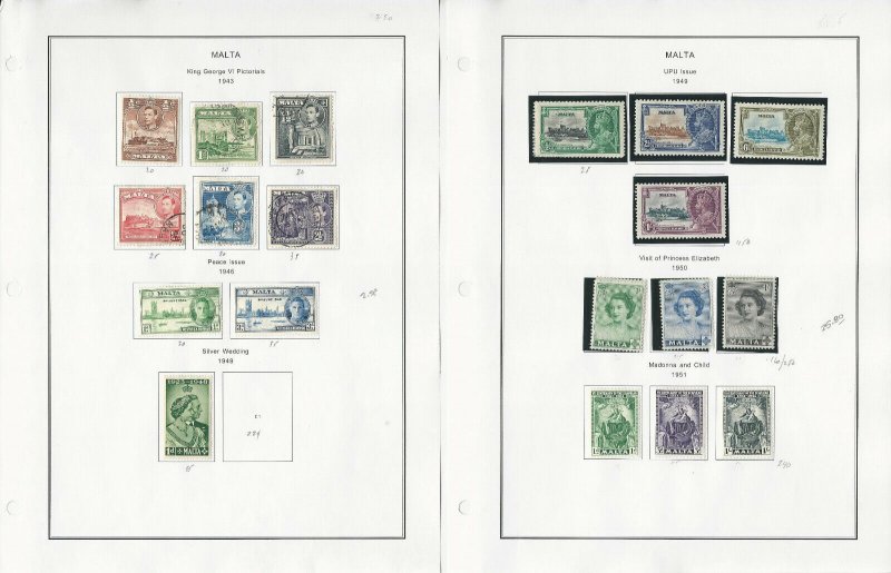 Malta Stamp Collection on 24 Steiner Pages, 1928-1972, JFZ