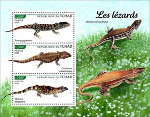 Chad - 2023 Lizards, Girdled Lizard, Rock Monitor - 3 Stamp Sheet - TCH230112a