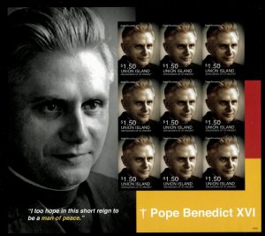 Union Island 2014 - Pope Benedict XVI - Sheet of 9 IMPERF Stamps - MNH