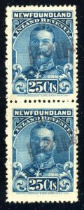 Newfoundland 1910 King George V  Inland Revenue  NFR18b Pair USED CV $400 (5411) 