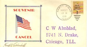 United States Illinois Scott Field 1942 numeral duplex  1940-1946  Flag Souve...