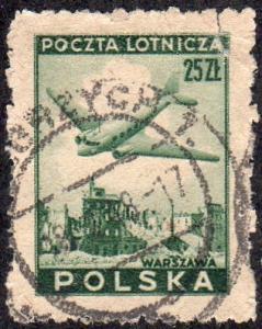 Poland C17 - Used - 25z Airplane (1946) (cv $0.60)