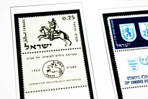 COLOR PRINTED ISRAEL [+TABS] 1948-1970 STAMP ALBUM PAGES (73 illustrated pages)