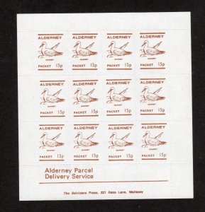 ALDERNEY PARCEL: 1980 BIRDS 15p COMPLETE UNMOUNTED MINT SHEET OF 12