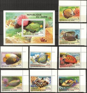 Zaire 1980 Tropical Fishes set of 8 + S/S MNH