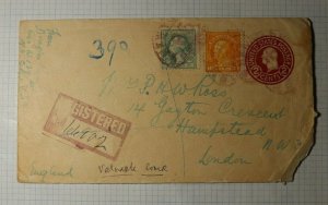 US Sc#510 525 U4306 die4 Registered Cover 1919 NYC NY London England 