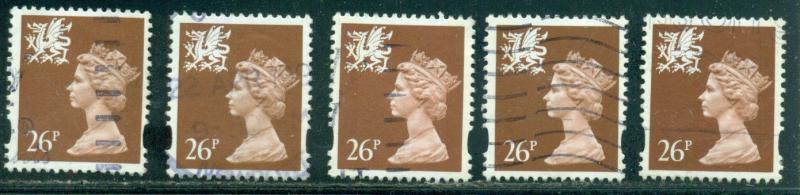 GREAT BRITAIN WALES SG-W74,  SCOTT # WMMH-61, USED, 5 STAMPS, GREAT PRICE!