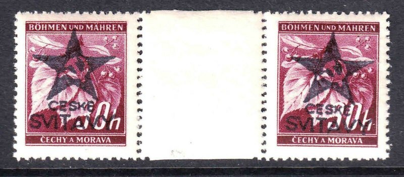 BOHEMIA & MORAVIA 24 GUTTER PAIR CESKE SVITAVY STAR OVERPRINT OG NH U/M VF 