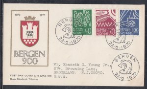 Norway Scott 557-9 FDC - Bergen, 900th Anniv.