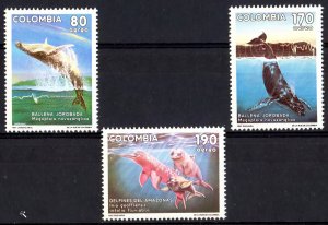 Colombia 1991 Sc#C839/C841 WHALES AND DOLPHINS MARINE LIFE Set (3) MNH