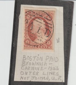 US Scott #11 Used Boston Paid CXL Outer lines not Joined 3c George Washington