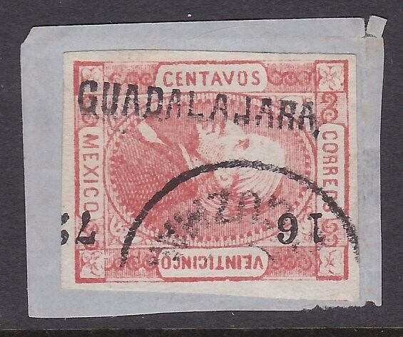 MEXICO 1872 25c imperf GUADALAJARA  16-72 fine used........................A2294