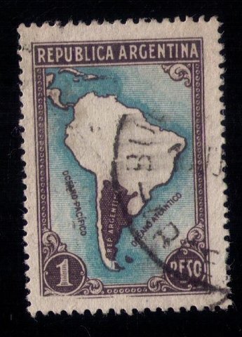 ARGENTINA SCOTT #446 USED MAP WITHOUT BORDERS F-VF