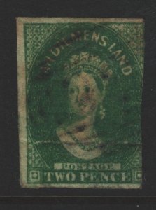 Tasmania Sc#12 Used - Inverted Watermark - tear across stamp