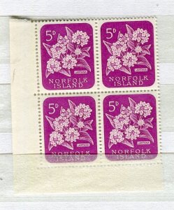 NORFOLK ISLAND; 1960 QEII Flowers Pictorial issue MINT MNH BLOCK of 4, 5d.