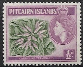 PITCAIRN ISLANDS 1957 Sc 20 1/2d  QEII Mint VLH, Ti plant / Flower