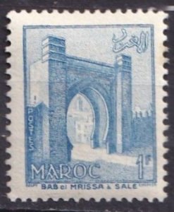 French Morocco 312 (mnh, dg) 1fr Mrissa Gate, Salé, blue (1955)