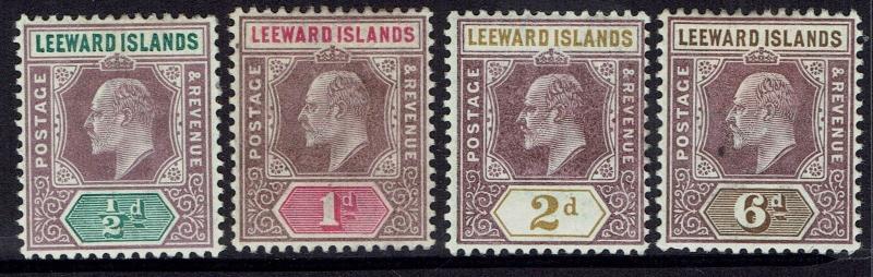 LEEWARD ISLANDS 1902 KEVII 1/2D 1D 2D AND 6D WMK CROWN CA