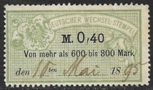 GERMANY 1886 0,40m Bill of Exchange Revenue Erler No. AJ102B VFU