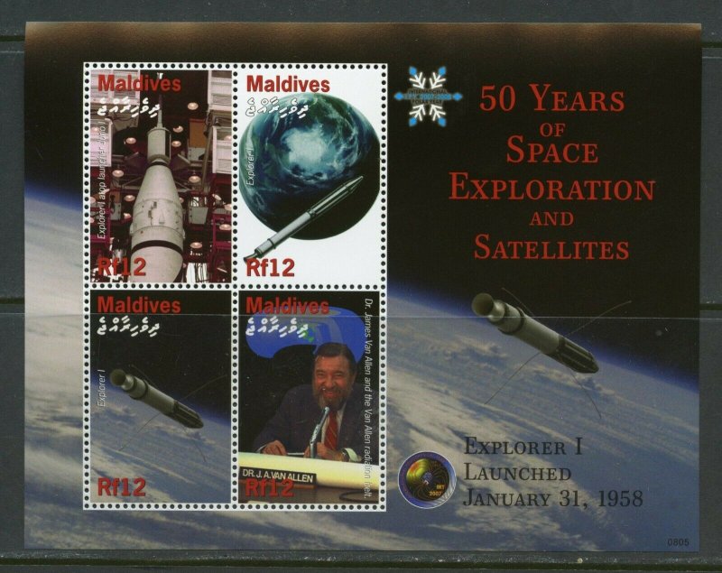 MALDIVES 50 YEARS OF SPACE EXPLORATION & SATELLITES EXPLORER  I  SHEET MINT 