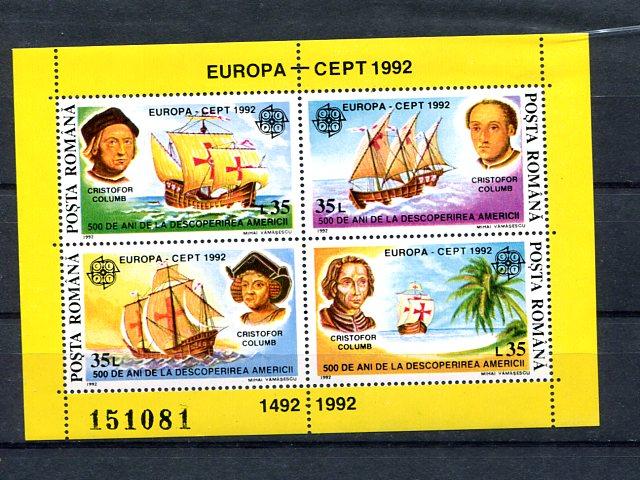 Romania   1992 Europa mini sheet   Mint VF NH