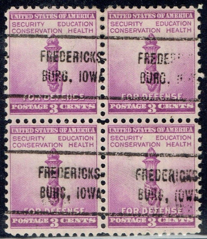 1940 3c Defense precancel f/FREDERICKSBURG IA 901-714 Blk/4! Scarce Multiple!