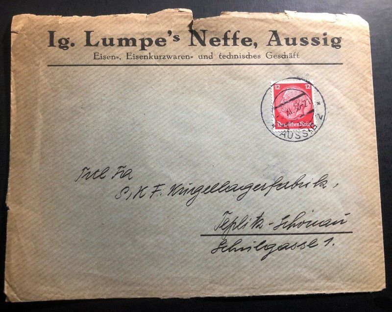 1938 Aussig Sudetenland Annexation Germany Commercial Cover To Teplitz