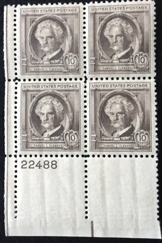 US #863 MNH LL Plate Block of 4 Samuel Clemens Mark Twain SCV $22.50