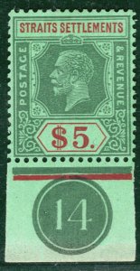 Malaya STRAITS KGV High Value SG240a $5 Die II (1926) PLATE *14* Mint LMM OBLUE1 