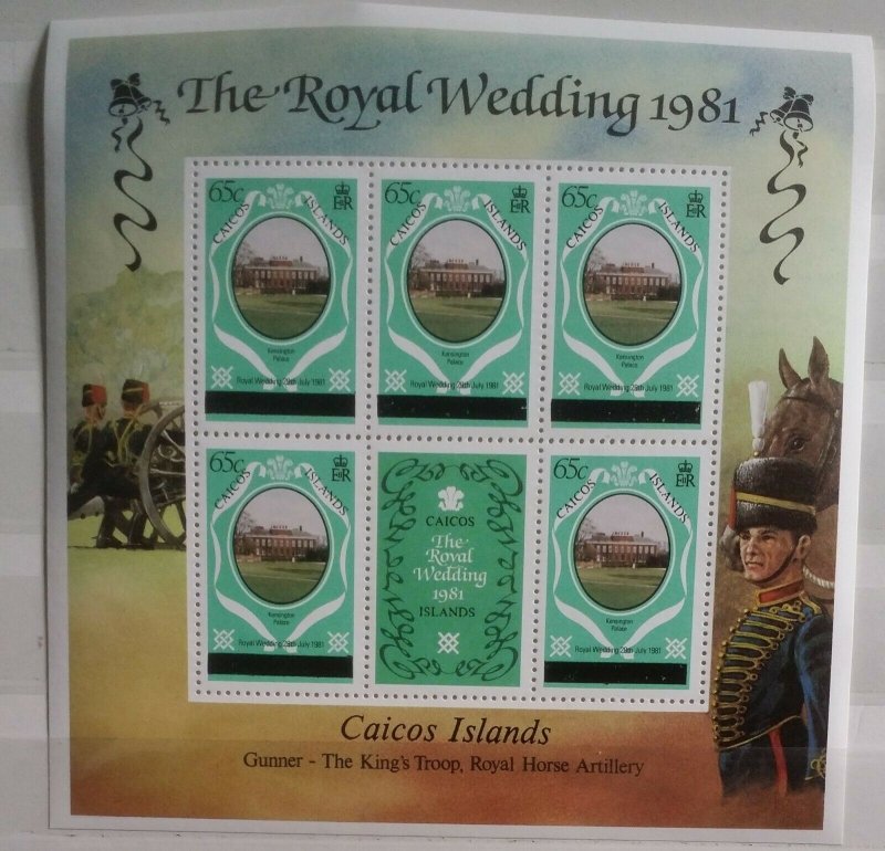 Caicos Islands 1981 Royal Wedding  (Turks & Caicos Islands Overprinted) 3 MS MNH