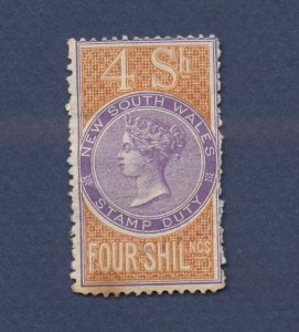 NEW SOUTH WALES -  used - 4 Sh - STAMP DUTY - Queen Victoria