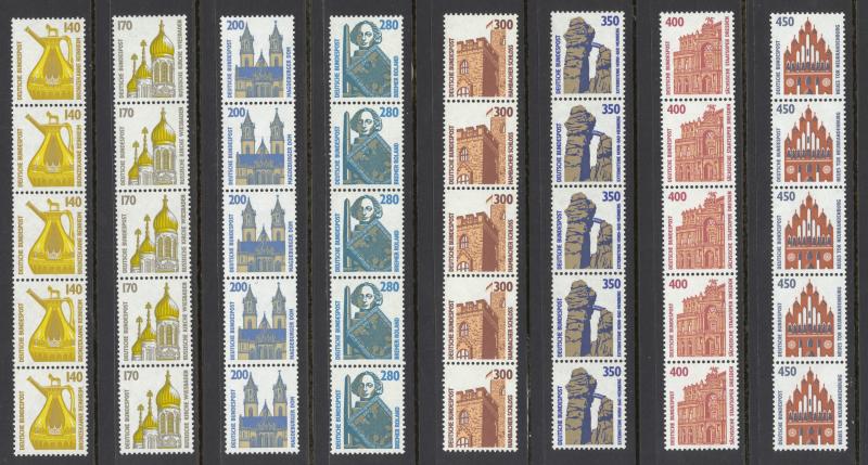 Germany Sc# 1515A-1540A MNH Strips/5 w/control # 1987-1996 Historic Objects