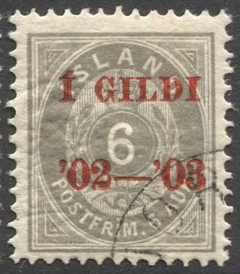 ICELAND 1902  Sc 46  6a Used Red Overprint VF