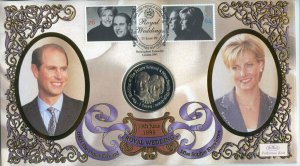 1999 Benham Royal Wedding Coin Cover with Gibraltar 1 Crown Coin 