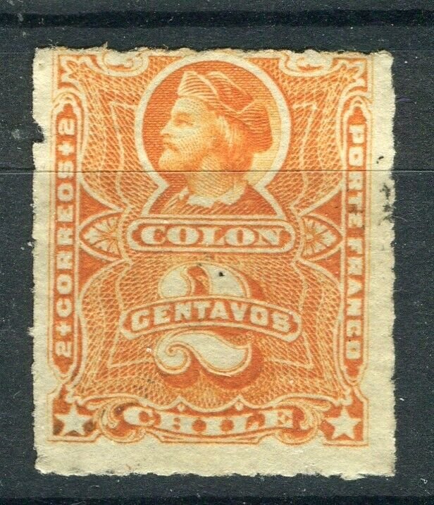 CHILE; 1877 early Columbus rouletted issue Mint hinged Shade of 2c. value