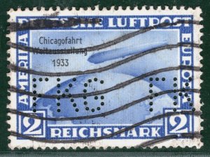 GERMANY Air Mail Scott.C44 2m Chicagofahrt 1933 ZEPPELIN Perfin Used YELLOW65