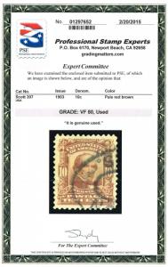 STUNNING SCOTT #307 USED PSE CERT GRADED VF 80 - PRICED TO SELL